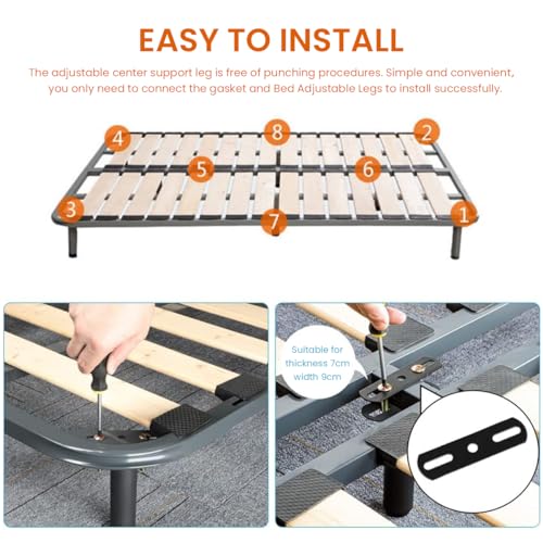 Serplex® 6PCS Adjustable Metal Bed Frame Support Legs Center Slat Heavy Duty Steel Furniture Foot Replacement Parts Height Range 7.08-13