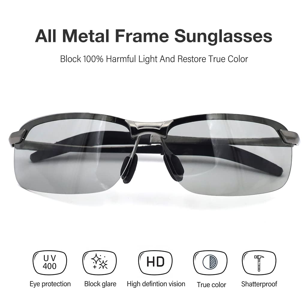 PALAY Polarized Sunglasses for Driving and Fishing with UV400 Photochromic Lens | Zinc Alloy Frame