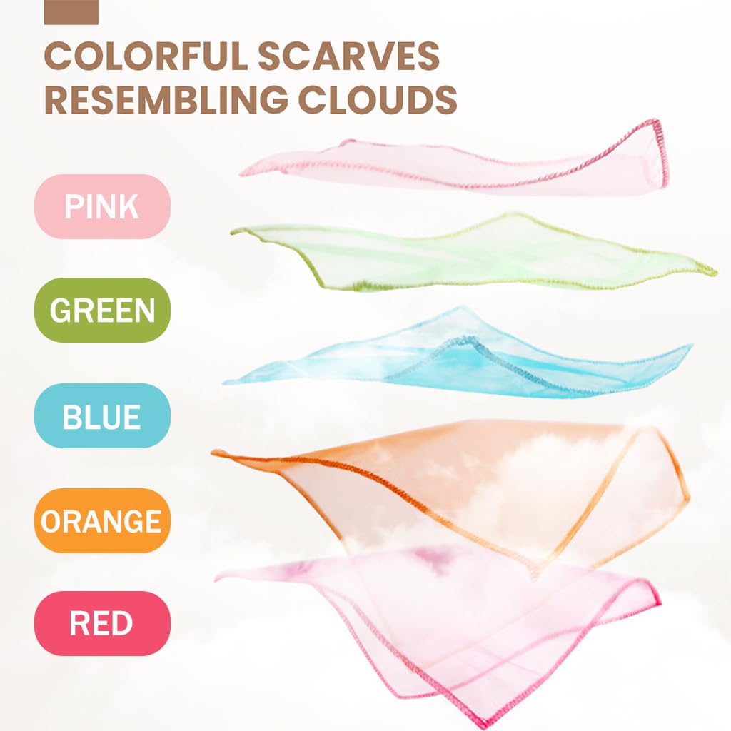 PATPAT Montessori Toys Play Silks for Early Sensory Development with 10 Pcs 15x15cm Color Scarves