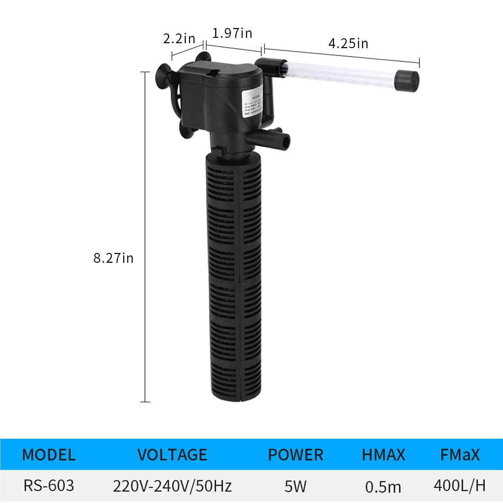 Qpets Aquarium Filter for 20–60L Fish Tanks with 98 GPH Flow and 3‑Stage Filtration System