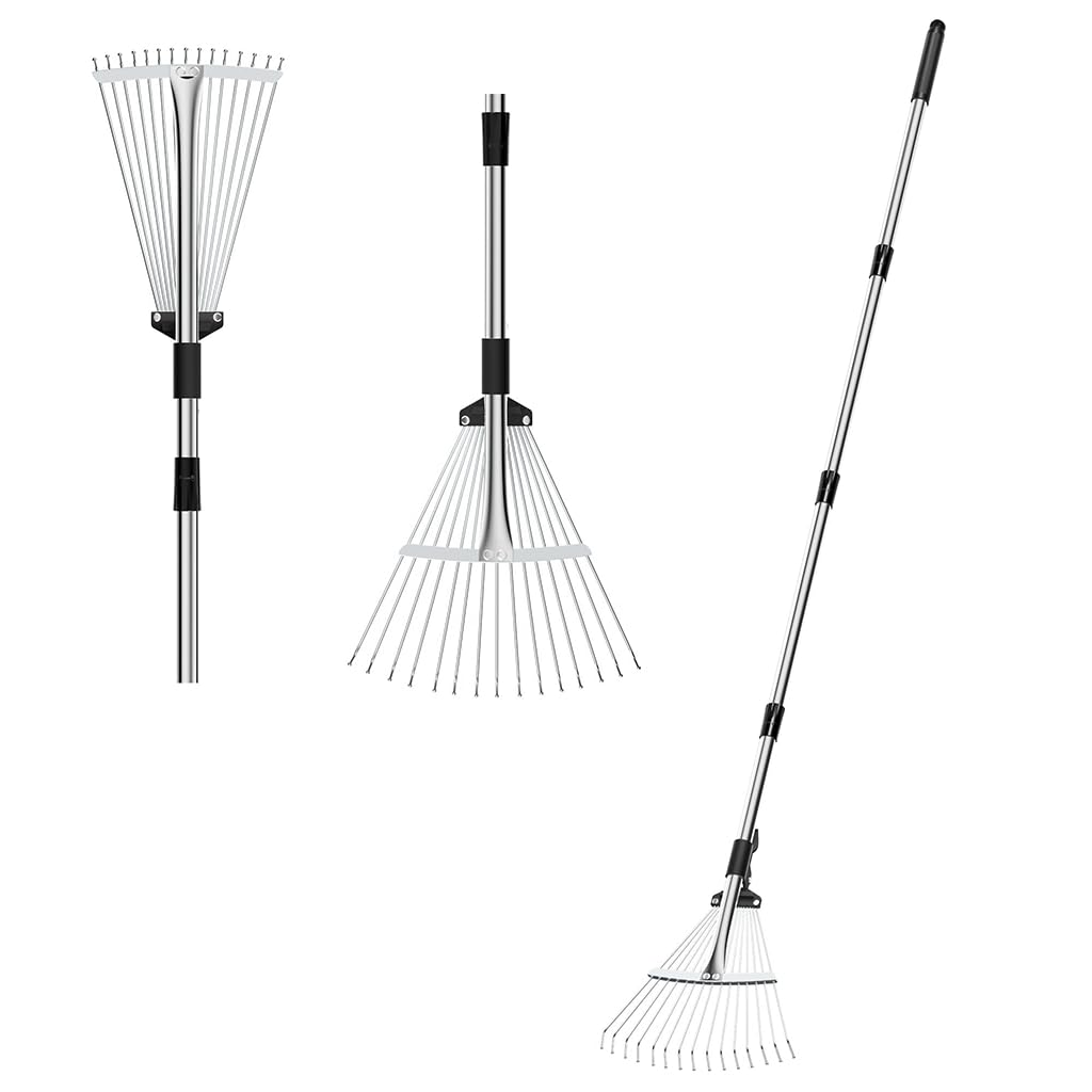 HASTHIP® Garden Rake, 5.6ft DIY Assembly Stainless Steel 15-Teeth Lawn & Yard Rake, Durable Long Handle Rake Garden Tool