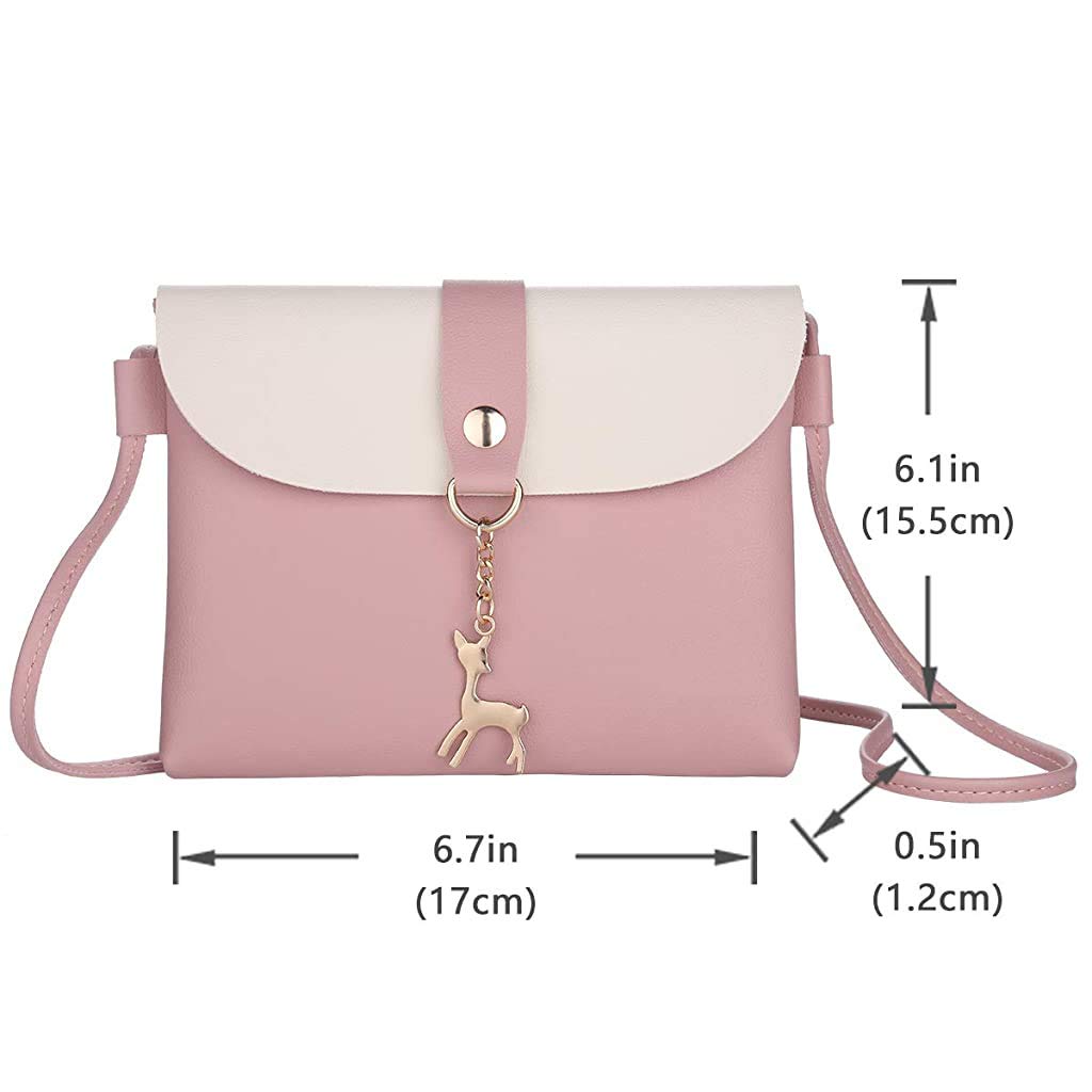 PALAY Small Cross Body Bag for Girls with Metal Deer Pendant 17×15.5×1.2cm PU Leather Pink