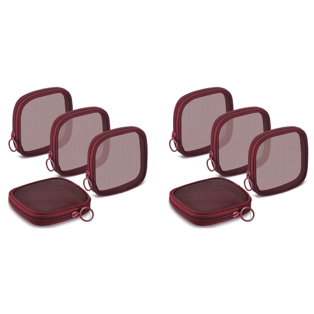 MAYCREATE Mesh Pouches for Makeup and Travel featuring Secure Zipper Closure 8PCS 4.7 in | Wine Red Cosmetic Bags for Women