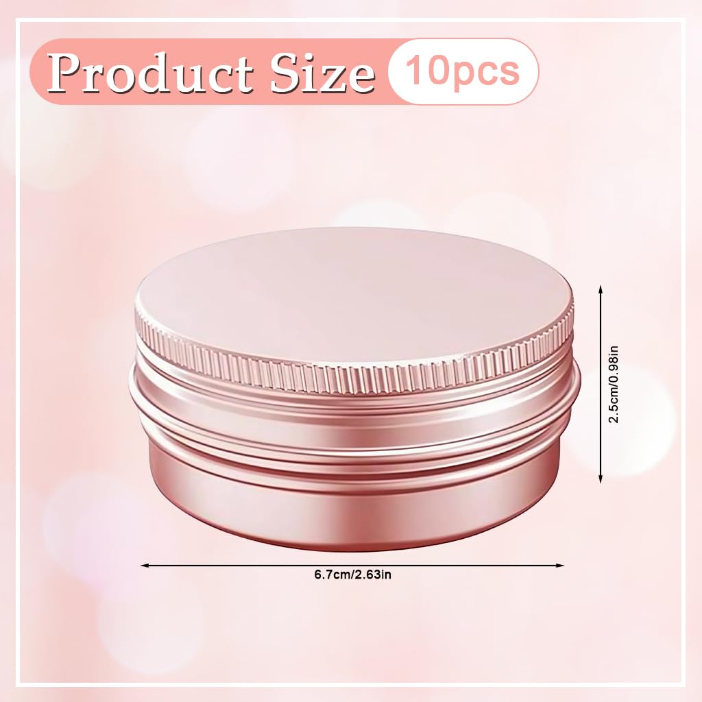 HASTHIP Small Metal Tin Boxes for Storage with Leak Proof Threaded Lids 10pcs 60ml Rose Gold