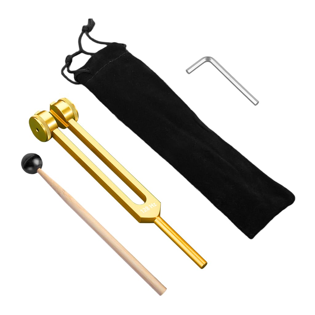 HASTHIP 128Hz Tuning Fork Set for Sound Therapy with Ergonomic Balance and Aluminum Alloy | Includes Rubber Hammer and Wrench