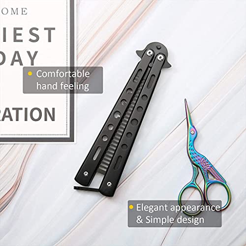 ZIBUYU® Butterfly Comb Professional Training Stainless Steel Folding Practice Unsharpened Blade Stylish Saloon Tool for Beginners Black 2PCS