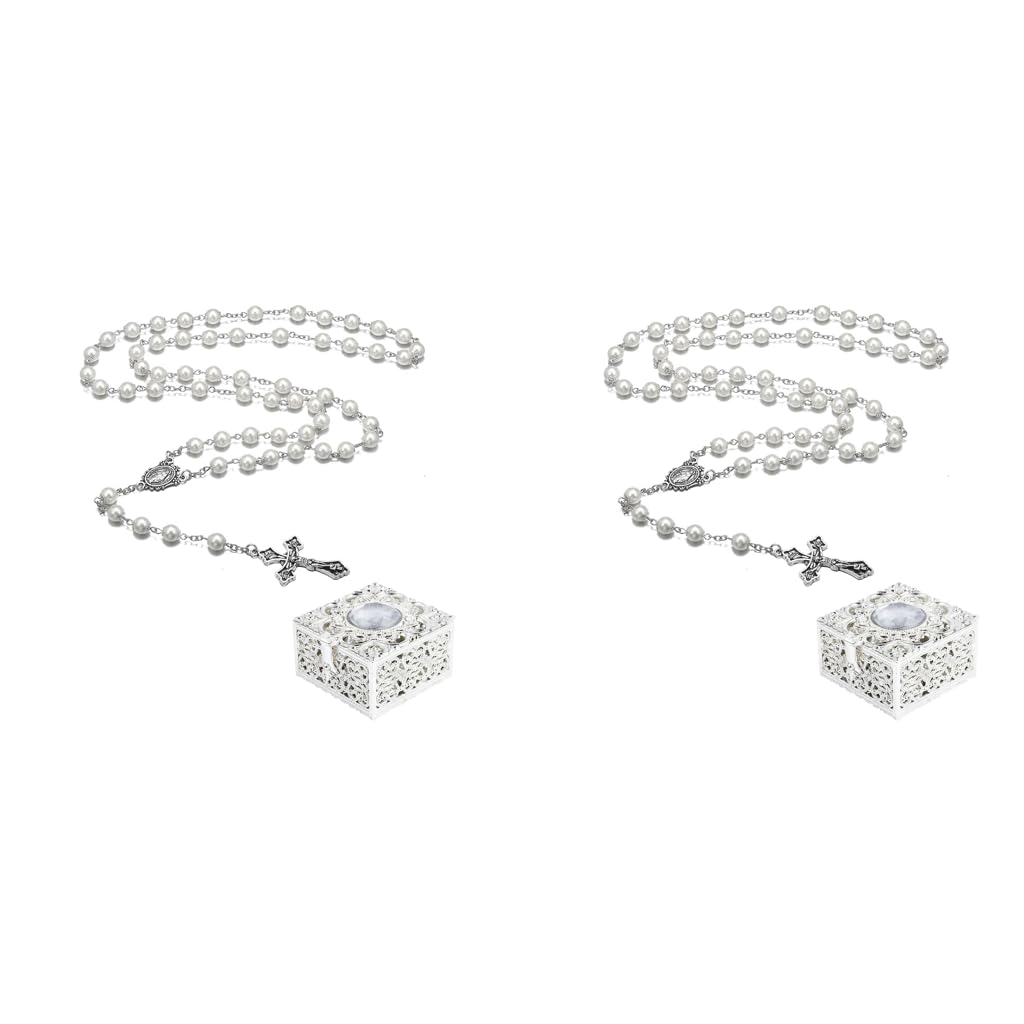 SANNIDHI Pearl Necklace for Prayers with 8mm Rosary Beads Cross Pendant | Catholic Gift