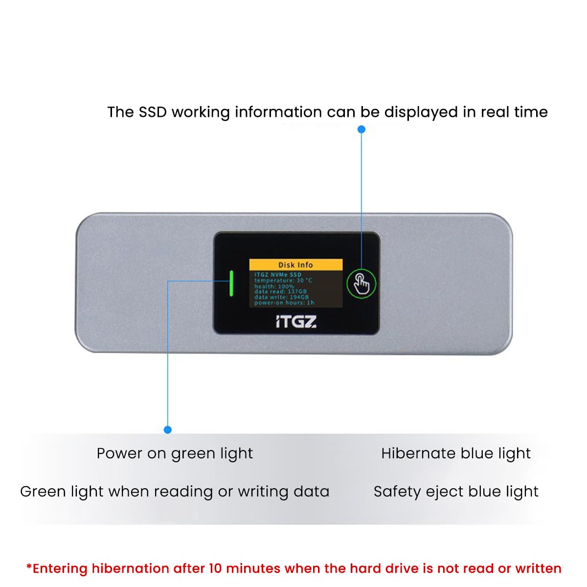 Verilux® Smart M.2 Enclosure with Touchscreen, USB 3.2 Gen 2 10Gbps, Only Compatible with 2280 NVMe/ PCIe and NGFF/SATA SSD, Support M-Key B+M Key, External Enclosure Support UASP Trim