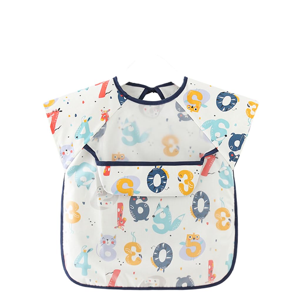 SNOWIE SOFT Sleeveless Baby Bib with Pocket Summer Toddler Bib Washable and Lightweight Waterproof EVA Baby Bib Tie Back Cartoon Print Toddler Bibs for Baby 6-24 Months
