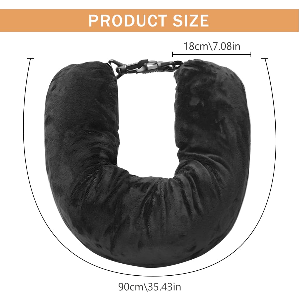 HANNEA Stuffable Neck Pillow for Travel with Quick Release Buckle and Soft Velvet Cover | Packable Case with Zipper Pouch and Removable Shoulder Strap