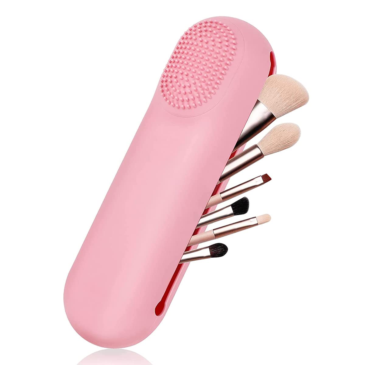 MAYCREATE Makeup Brush Holder for Travel with Magnetic Closure and Silicone Cleaning Surface | 22.6 cm Organizer for Daily Use