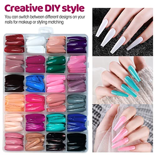 MAYCREATE® 24 Color Press on Nails Sets, False Nails Artificial Fake Nails Coffin Press on Nails Solid Color Glossy Fake Nails Full Cover False Nails Tips for Women Girls DIY Nail, Style A (No glue)