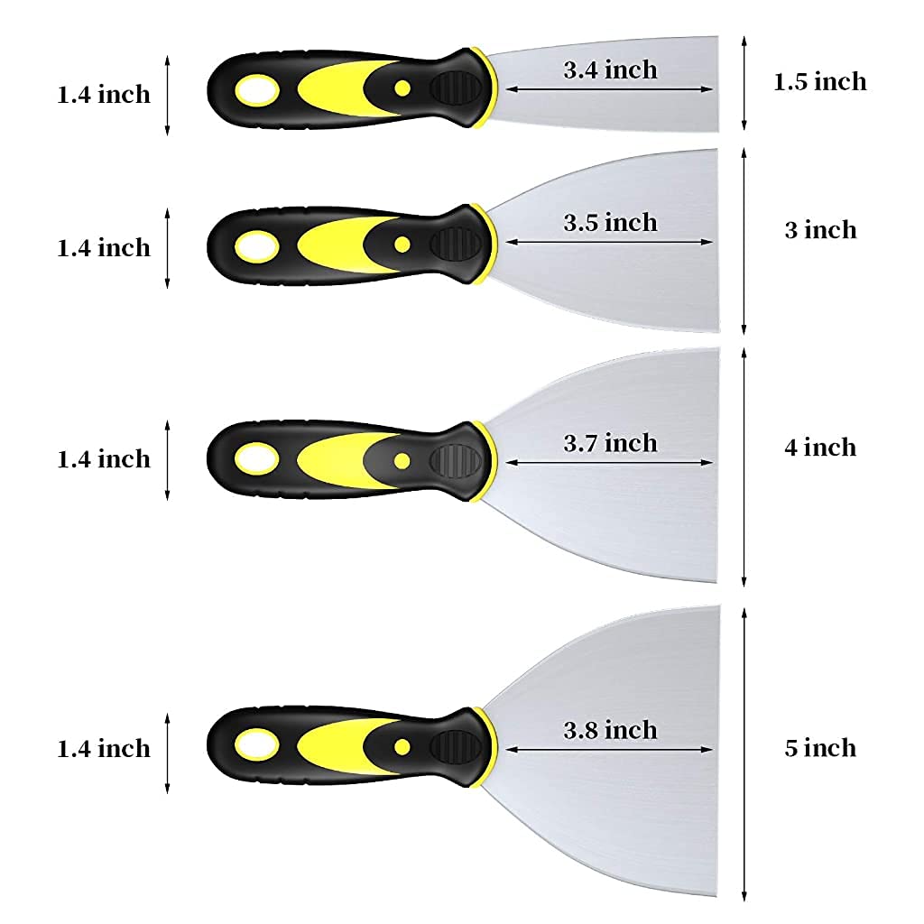 HASTHIP Putty Knife Set for Drywall Finishing with Ergonomic Comfort Handle | 4 Pack 5–1.5 in