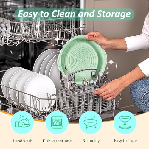 HASTHIP® 9.6-Inch Silicone Bread Basket Round Folding Proofing Food-Grade BPA-Free Non-Stick Baking Supplies for Sourdough Artisan (Green) 3 PCS