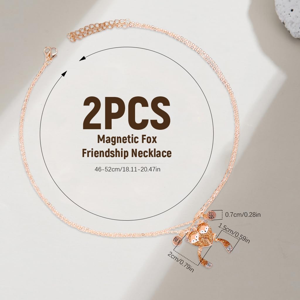 Zibuyu Necklace for Girls featuring 6PCS Magnetic BFF Enamel Fox Heart Pendants | Cute Friendship Gift