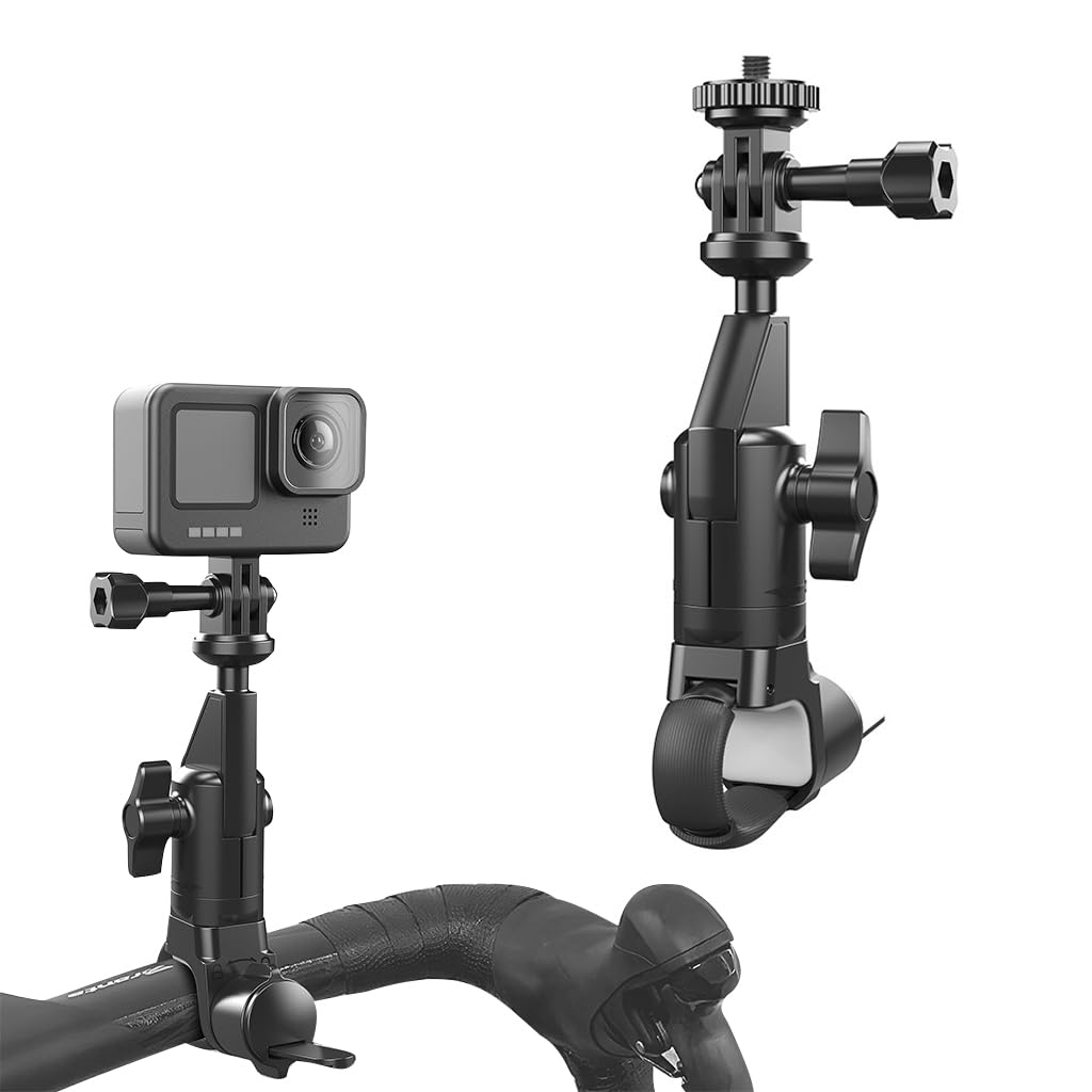 STHIRA Action Camera Motorcycle Mount with 1/4 inch Thread for Handlebar Use | Adjustable 360° Clamp Bracket for GoPro and Insta360