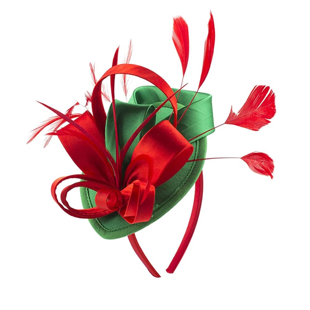 SANNIDHI Fascinator Hats for Women featuring Red Feather Clip Headband for Tea Party | Vintage Hair Accessory