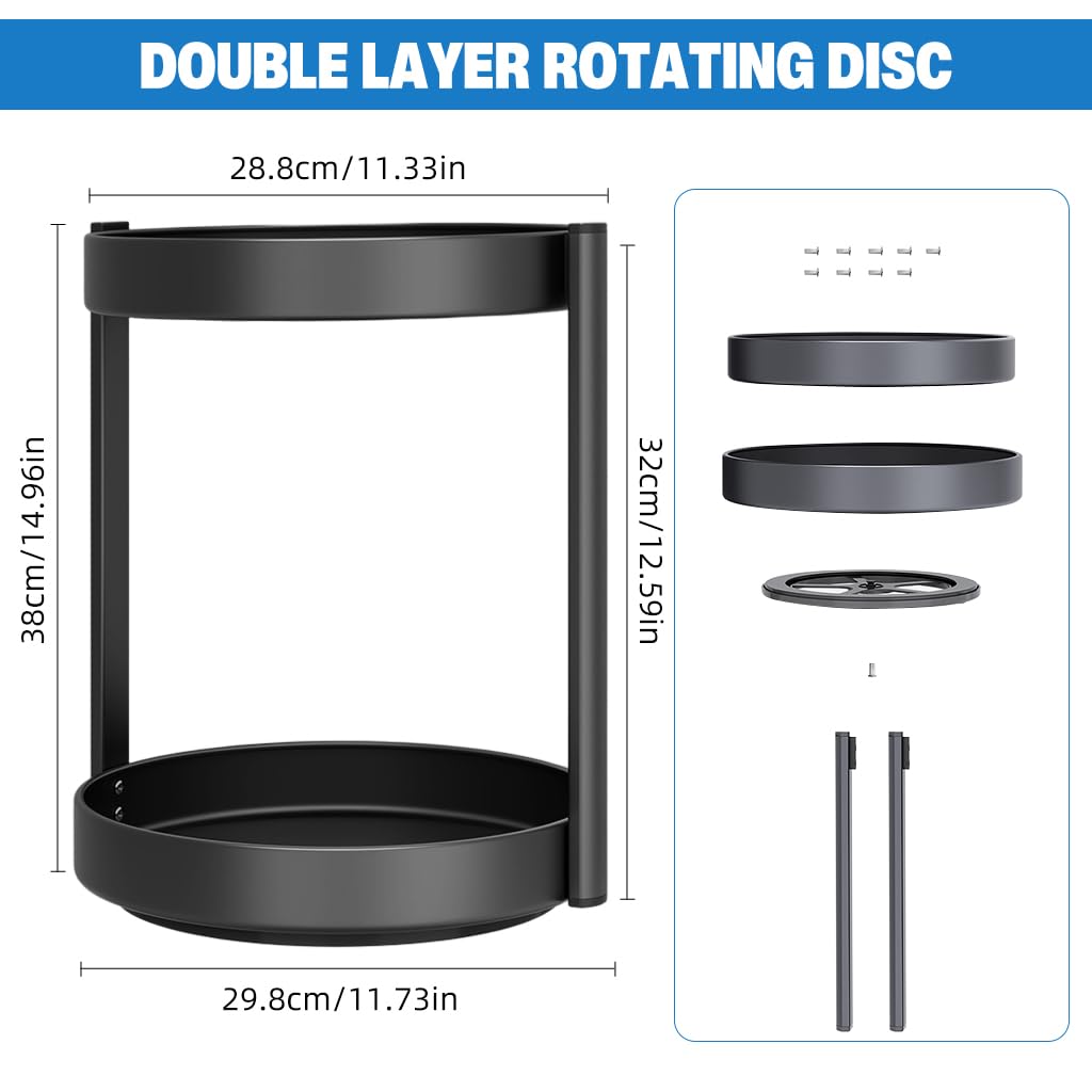 Supvox Seasoning Bottle Storage Rack with 360° Swivel Double Layer Design 29.8x32cm Stainless Steel | Kitchen Organizer Tray