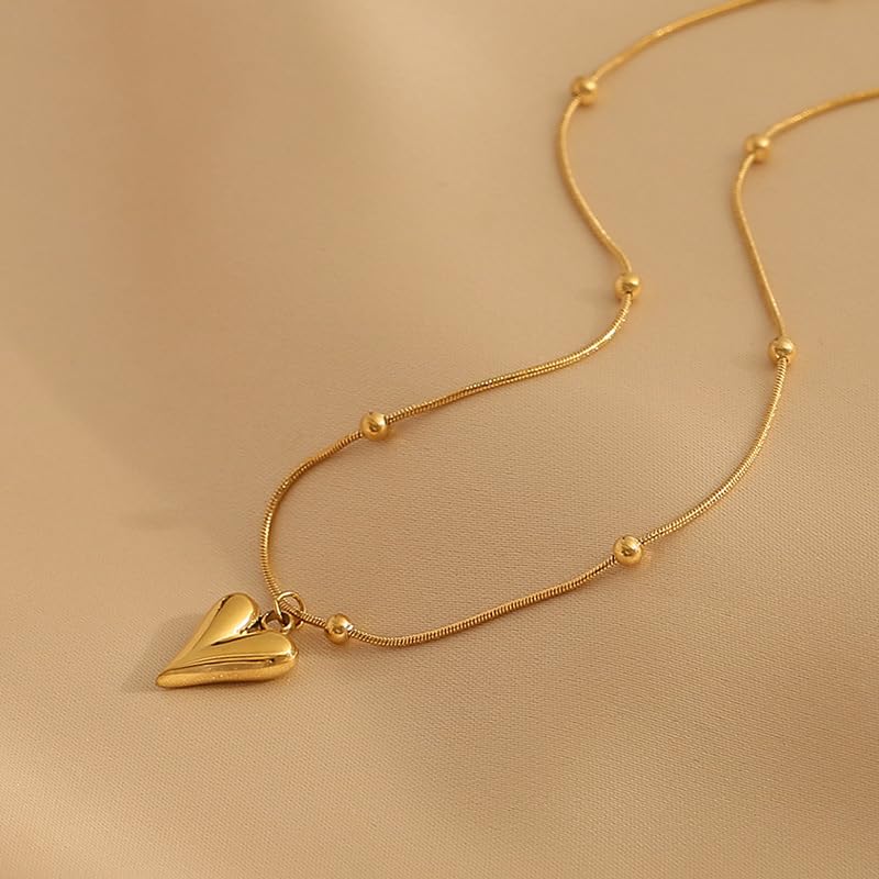 ZIBUYU® Golden Heart Necklace for Women Y2K Style Slim Chain Collarbone Pendant Alloy Jewelry Gift Her Birthday Anniversary Valentines Day 2PCS