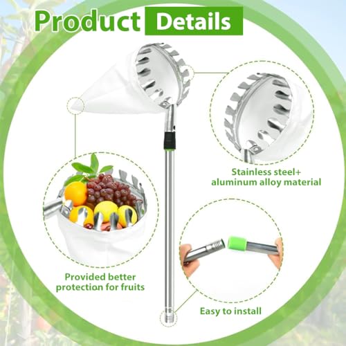 HASTHIP® Fruit Picker Tool 10.5ft Fruit Plucker with Extendable Alloy Material Telescopic Pole Equipped with Net and Tree Stick Easy to Assemble 3 PCS