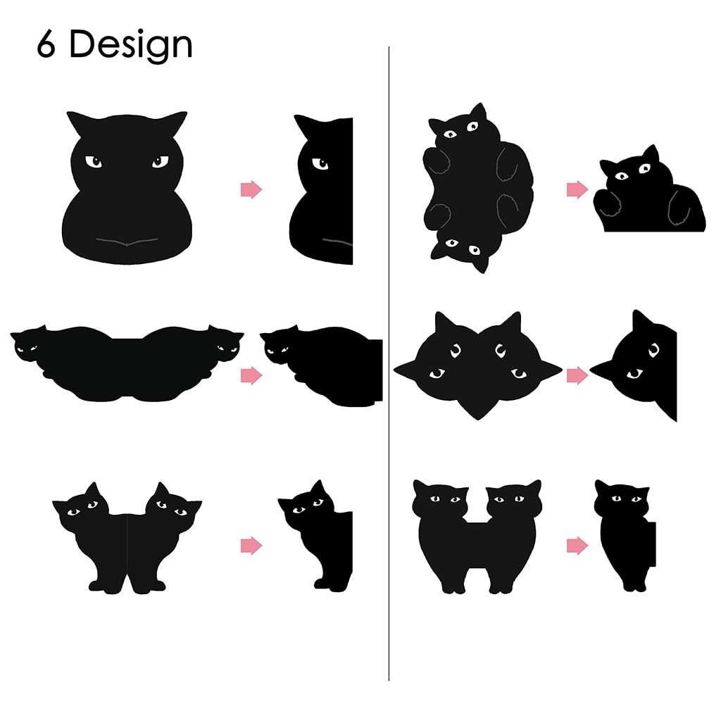 ZIBUYU Black Cat Magnetic Bookmarks 6 Pc Set with Secure Fold Over Magnets for Readers | Cute Kawaii Page Markers for School and Office Use