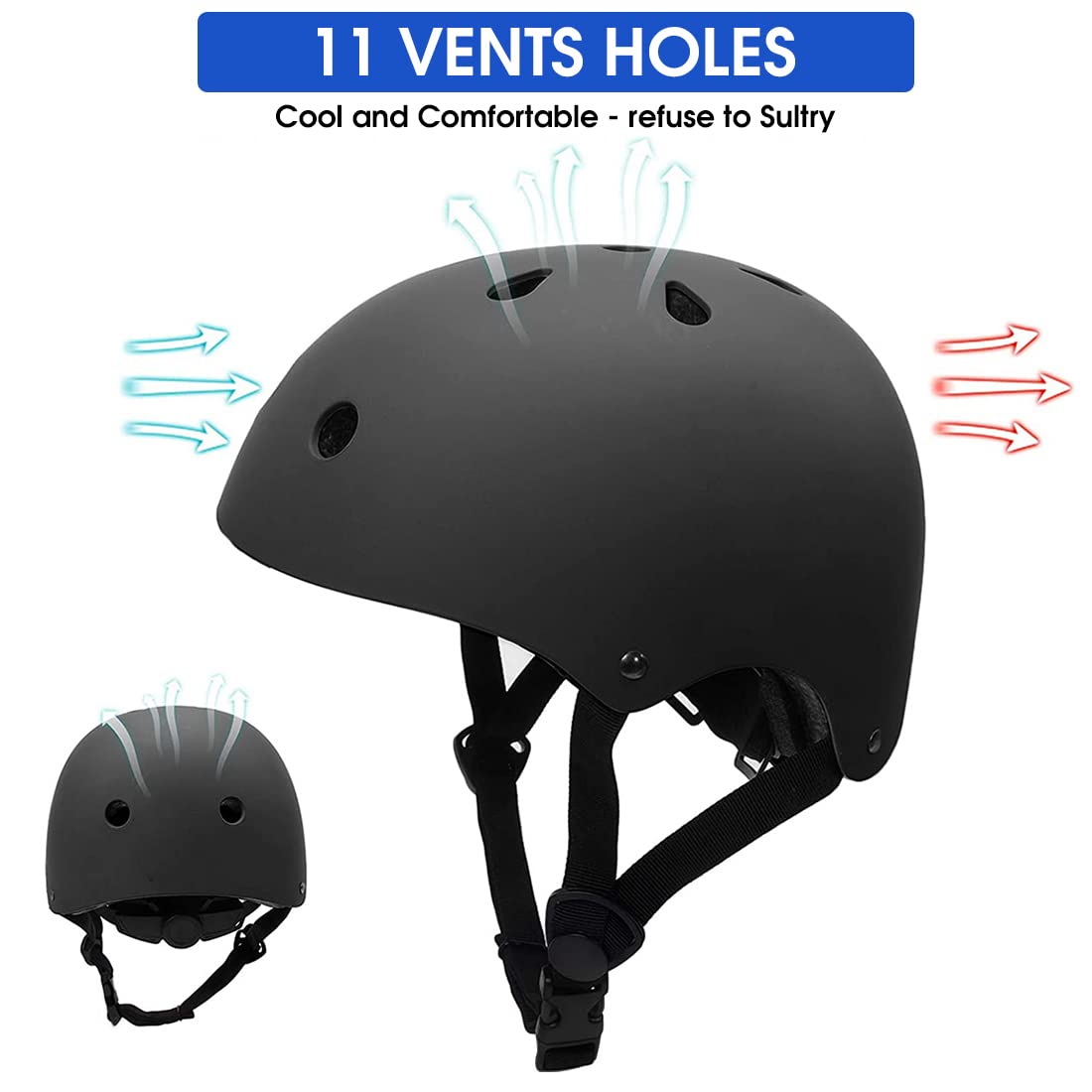 PROBEROS Cycling Helmet for Youth and Adults with Adjustable Straps and Ventilation | Black ABS Shell