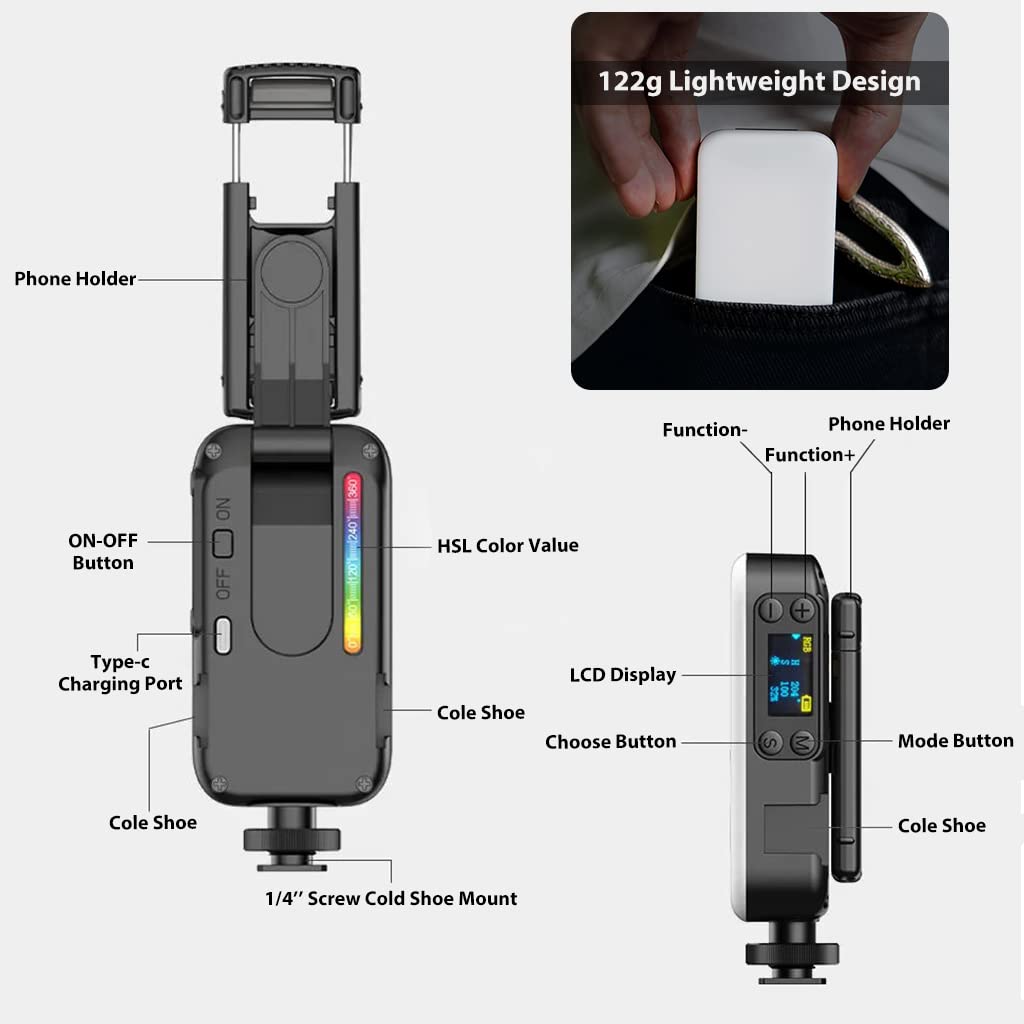 ZORBES RGB Video Light for Photography and Livestream with 2000mAh Battery | 360° Full Color Adjustable LED Panel