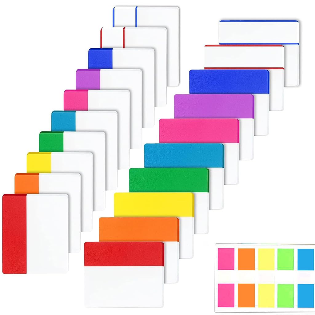 OFIFO Sticky Notes Set for Study and Office with 20 Packs and 5 Color Tabs | Transparent and Writable