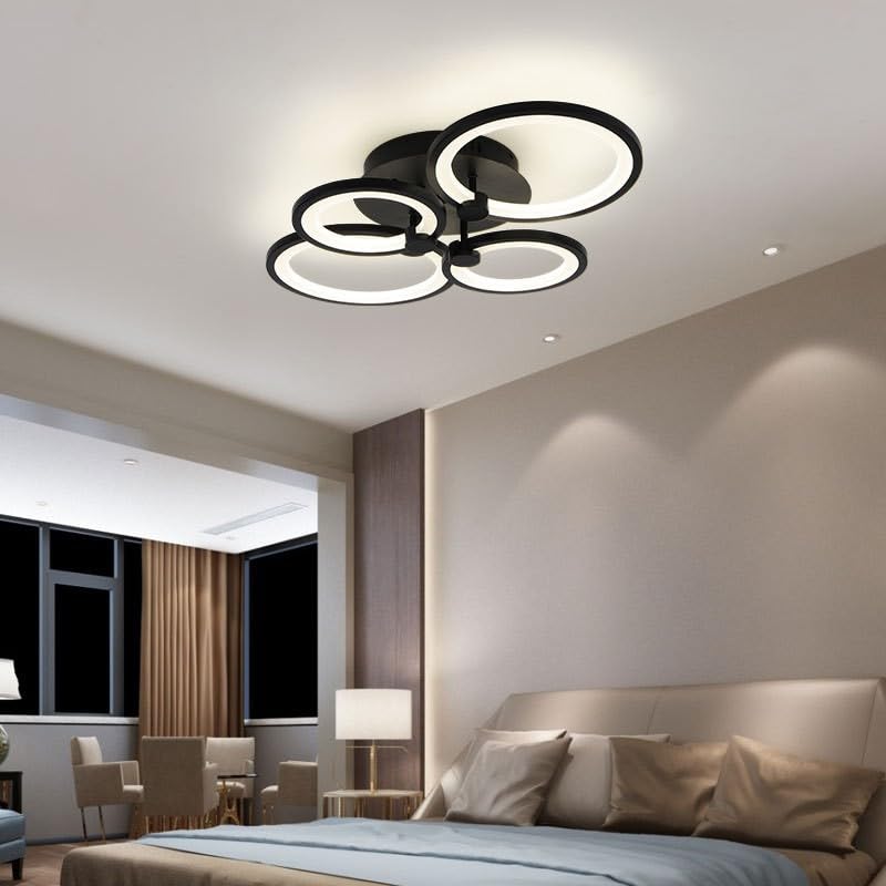 ELEPHANTBOAT® 36W Dimmable Ceiling Light, 3-Color Round LED Ceiling Light with Remote Control, Flush Mount Lighting Fixture with 4 Black Rings for Living Room Bedroom (2800-6000k)