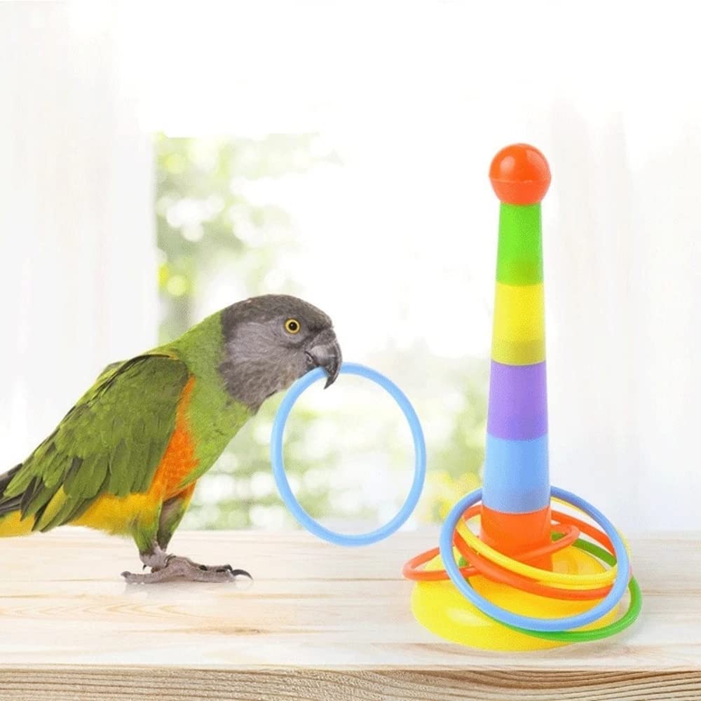 Qpets® 7PCS Bird Toys Set Bird Training Toys and Accessories Including Shopping Cart Basketball Stacking Skateboard Training Toy (Random Color)