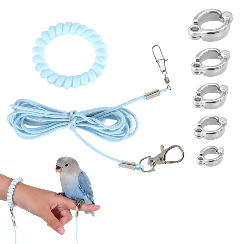 Qpets Parrot Leash for Bird Flying Training with 6.6ft Stretchy Rope and 5 Leg Loops