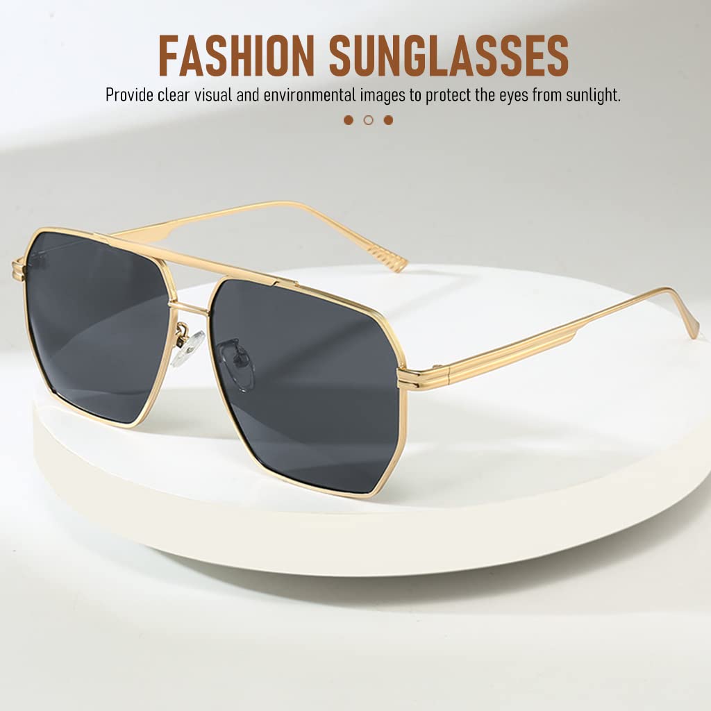 GUSTAVE Sunglasses for Men featuring UV400 Polarized Brown Lenses and Golden Metal Frame | Stylish Retro Eyewear