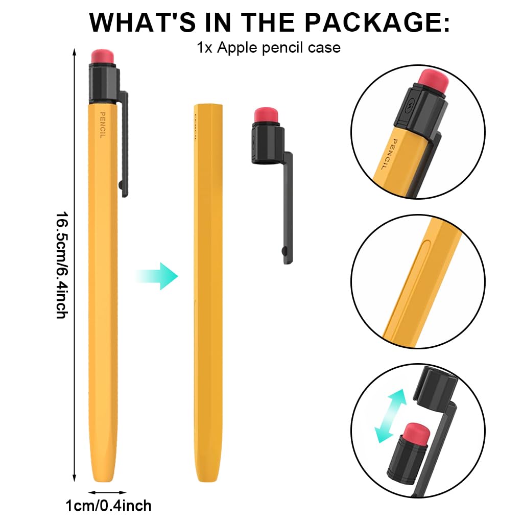 ZORBES Classic Pencil Case for Apple Pencil 1st and 2nd Generation with Anti Slip Grip | Yellow Silicone Sleeve with Clipped Cap