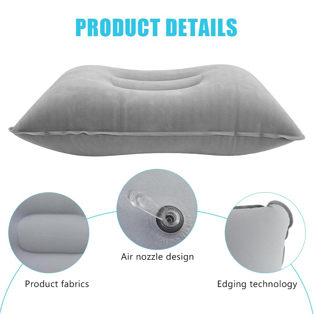 HANNEA Inflatable Pillow for Travel and Camping featuring Ergonomic Support | 16.9x10.36 in Soft Flocked PVC