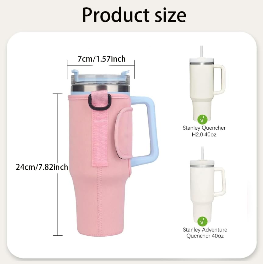 ZIBUYU Water Bottle Carrier Bag for Outdoor and Travel with 28–50 in Strap | Neoprene Pink & Black Set