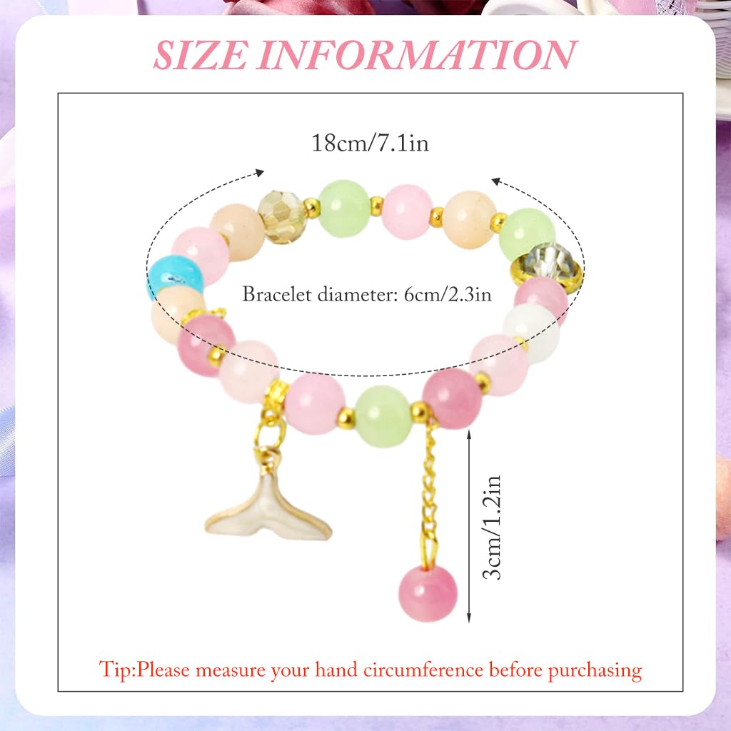 SANNIDHI Bracelet for Girls 4pcs Set, Mermaid Tail Charm Color Beads Bracelets Elastic Fashion Friendship Bracelet for Girl Kids Costume Jewelry Set Christmas Gift