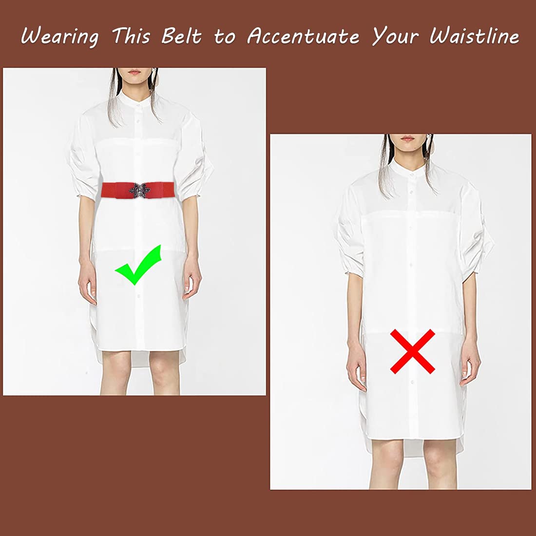Zibuyu Waist Belts for Women featuring Interlocking Buckle 68cm Length Red Elastic | Dress Accessory