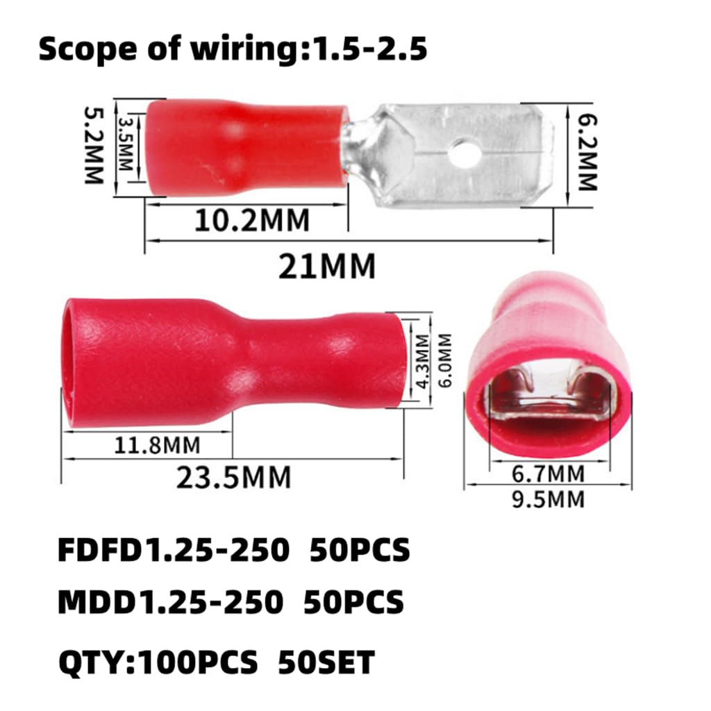 Serplex® 200Pcs Insulated Spade Wire Connector Electrical Spade Connectors Kit Female/Male Spade Connectors Electrical Insulated Crimp Terminals Connectors Electrical Crimp Terminal 16-14 AWG