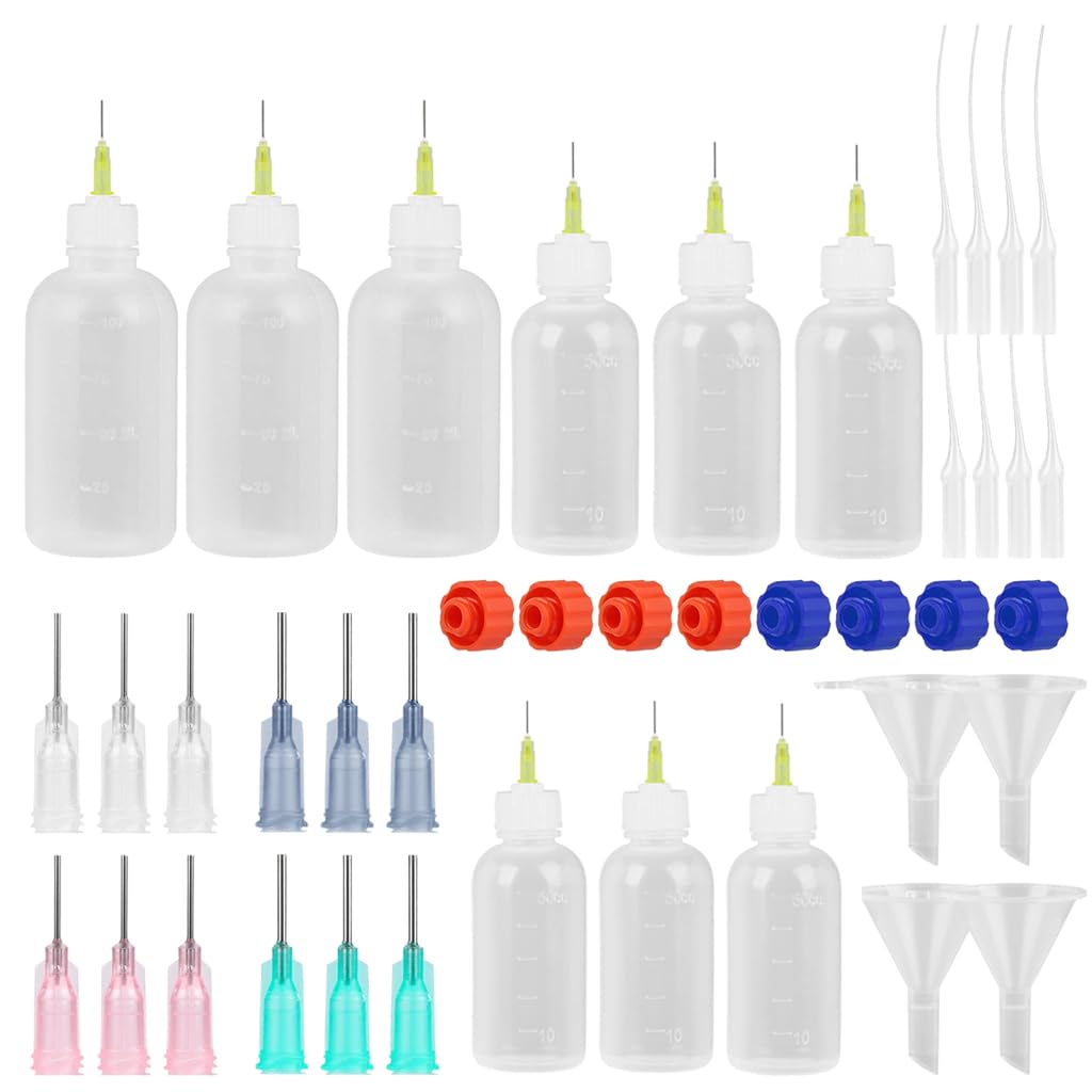 HASTHIP® 41Pcs Glue Applicator Bottles 30ml/50ml/100ml Transparent Glue Dispenser Bottles Applicator with Multi Sizes Replacement Fine Tip Nozzles, Long Nozzles, Funnels, For Crafting and DIY Projects