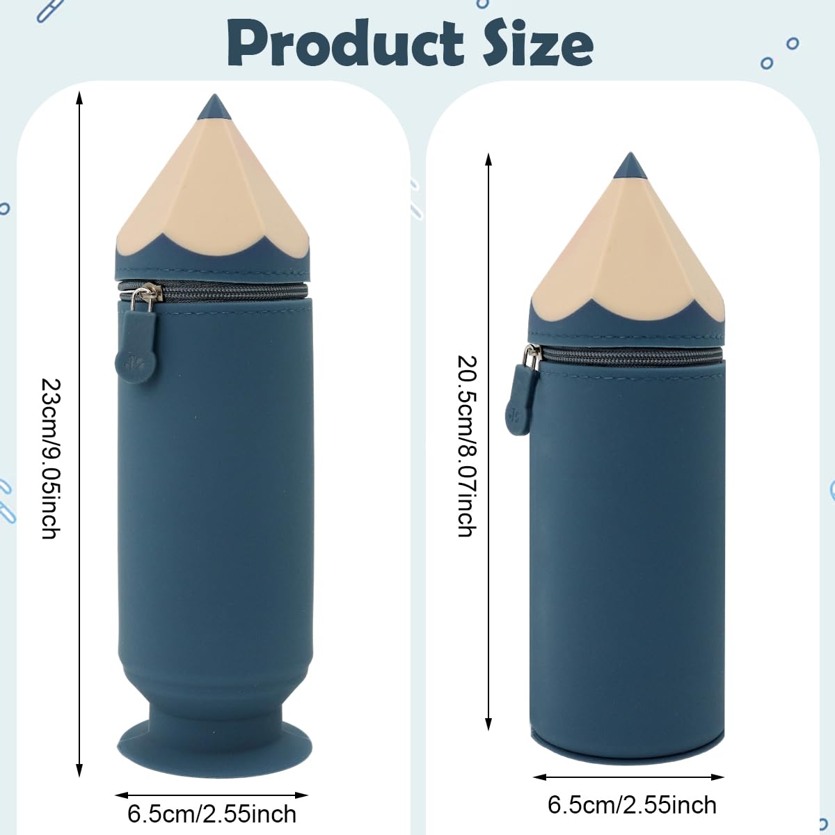 Climberty Silicone Pencil Case for School 2.6×8.66 in with Suction Cup Base | Zip-up Pen Holder