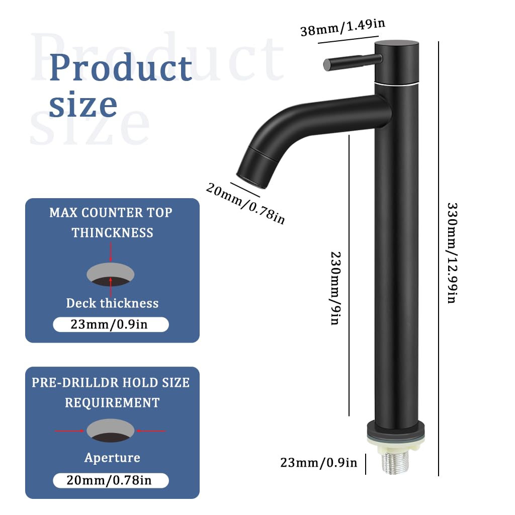 HASTHIP Vanity Basin Faucet for Bathroom Sink with 60cm Flexible Pipe and Single Handle | Stainless Steel Matte Black Finish