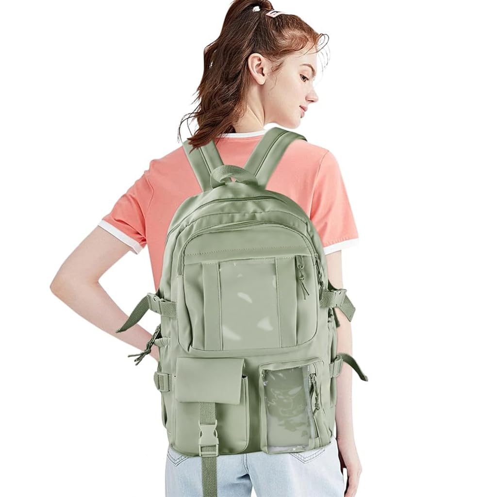 Zibuyu Korean School Bag for Girls with Multi Pocket Storage and Waterproof Nylon | 30x40cm Mint Green Backpack