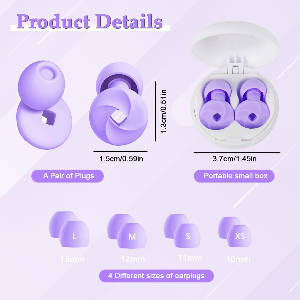 ZIBUYU Ear Plugs for Noise Reduction with 33dB Protection and Soft Silicone Loop Design | Purple