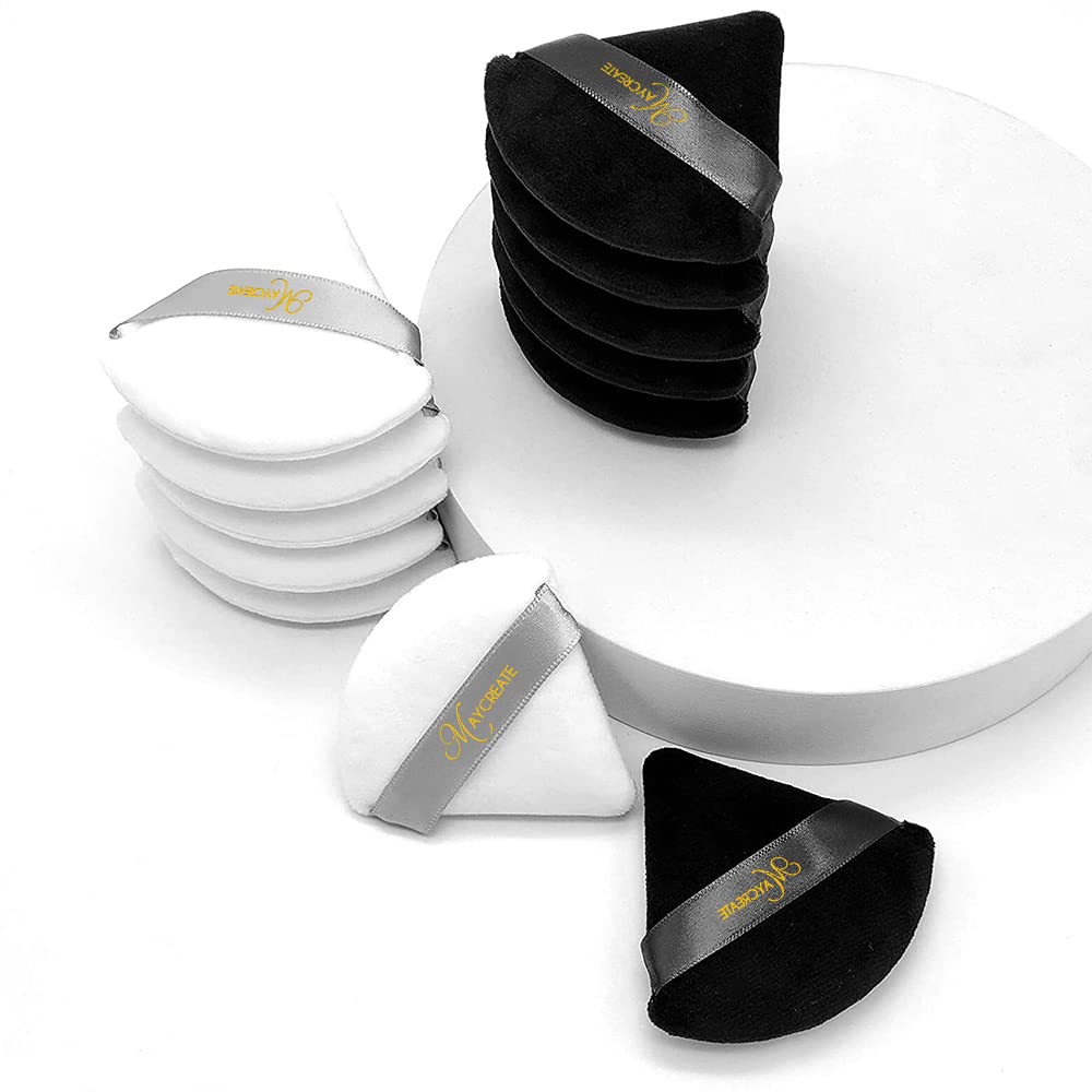 MAYCREATE Triangle Powder Puff for Face and Body Powder 10pcs Set | Soft Cotton Velour Reusable Sponges