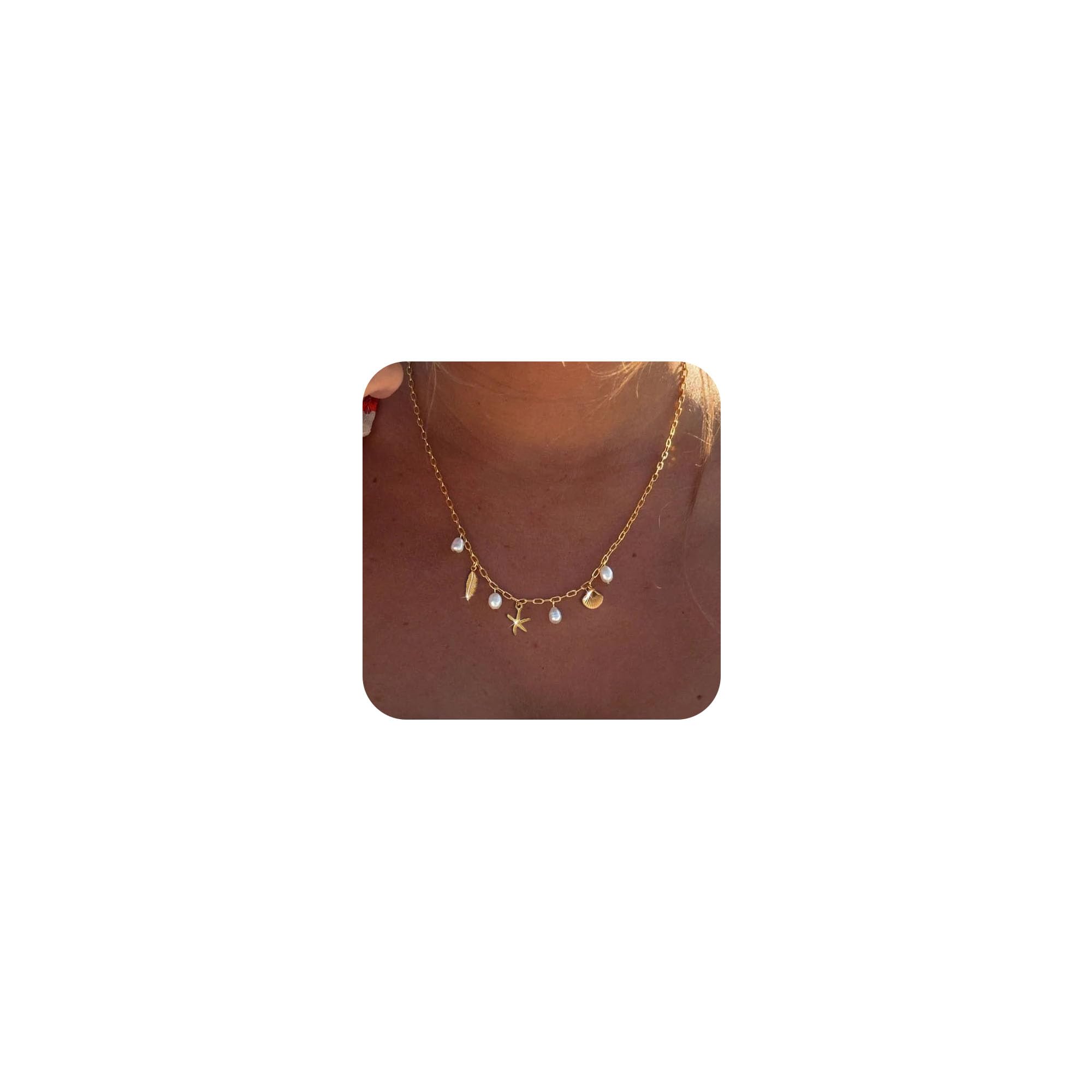 SANNIDHI® Necklace for Women Gold Seashell Starfish Pendant Necklaces Pearls Summer Beach Jewelry Accessory for Woman
