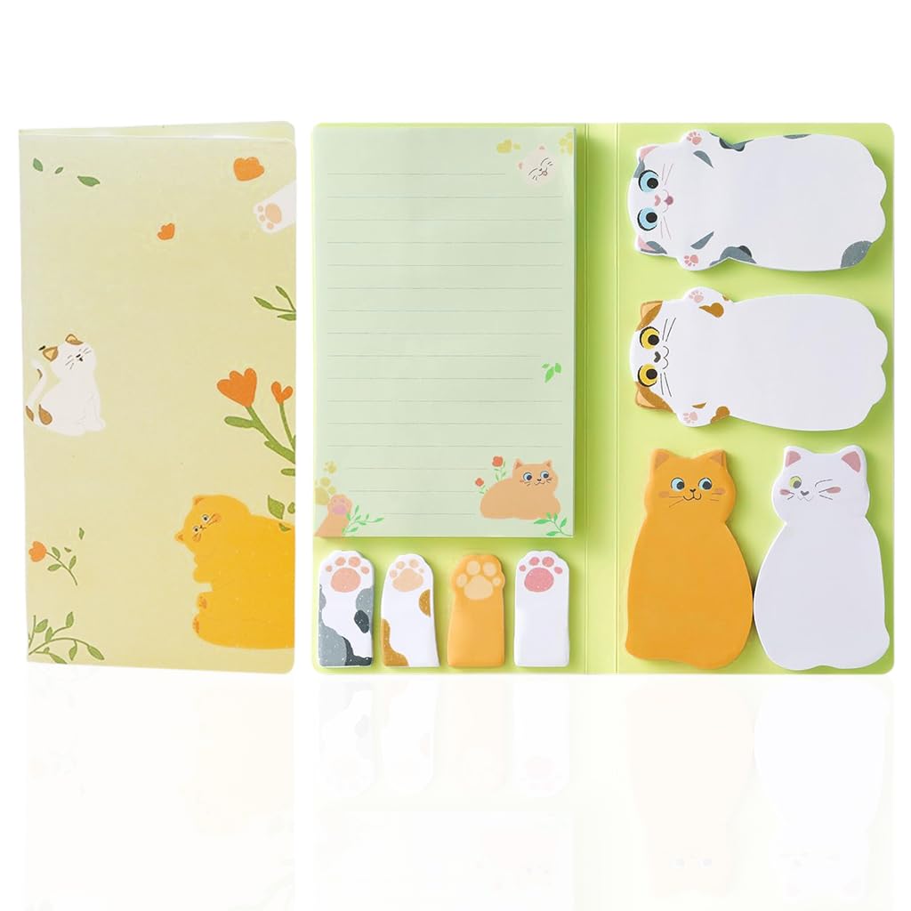 HASTHIP® Cat Sticky Notes Set - Cute Sticky Note Animal Divider Tabs Bundle Writing Memo Pads Page Marker, Sticky Notes Pads for Cat Lovers Kids School Office Home Students Supplies Gifts