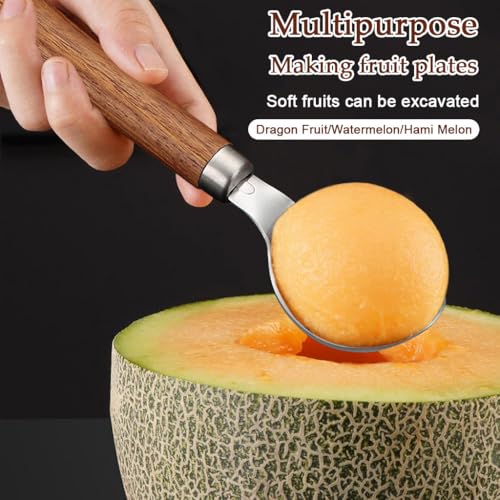 HASTHIP® Ice Cream Scoop, Cookie Scoop,Hafan Food Grade 304 Stainless Steel Icecream Scoops with Wood Handle, Heavy Duty Sturdy Scooper, for Ice Cream, Mashed Potato Scooper, Fruits, Cookies