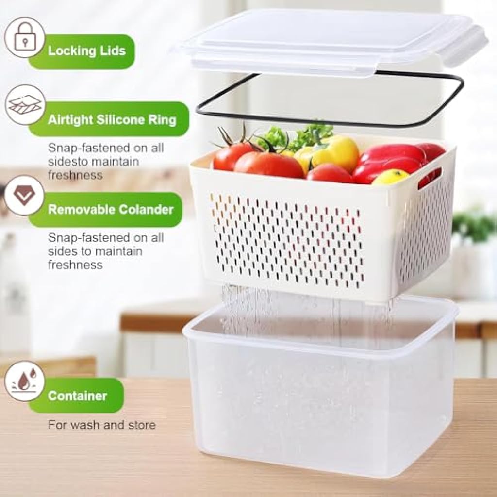 Supvox® Produce Vegetable Saver Container with Lid Colander Vent