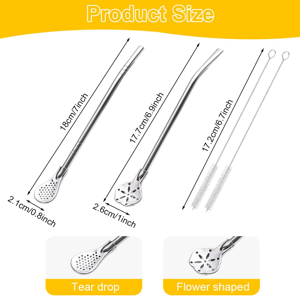 Supvox Reusable Straws for Smoothies and Milkshakes 7 in 2 Pack with Detachable Scoop Heads