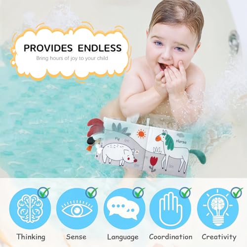 SNOWIE SOFT® Rabbit Baby Books 0-6 Months Toys 6-12 Nontoxic Fabric Cloth Early Educational Activity Sensory Toy Waterproof Books for Toddler Shower Gift 2PCS